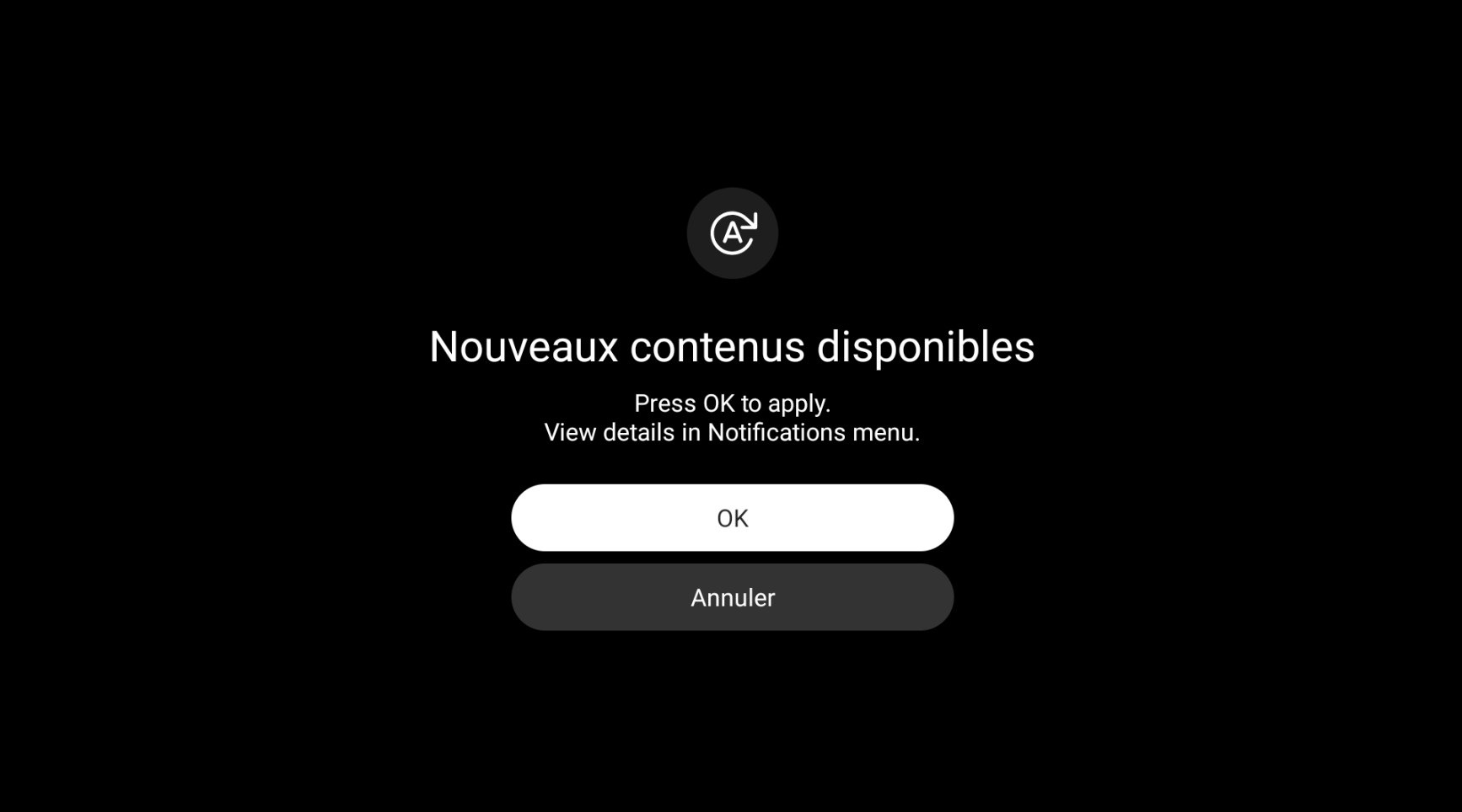 Message Nouveau contenu disponible