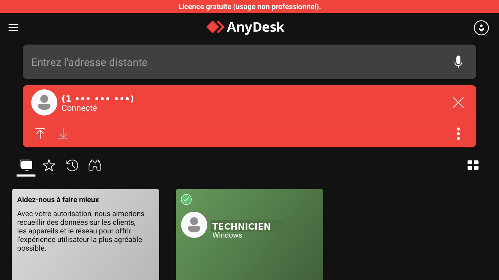 Écran AnyDesk avec le numéro d'adresse