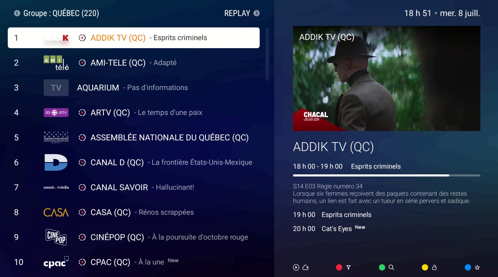 Liste des chaînes dans MYTVOnline